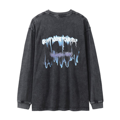 Men Long Sleeve T-Shirt Abstract Personality Print Distressed