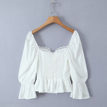Women Tops Summer Lace Puff Sleeve Shirt