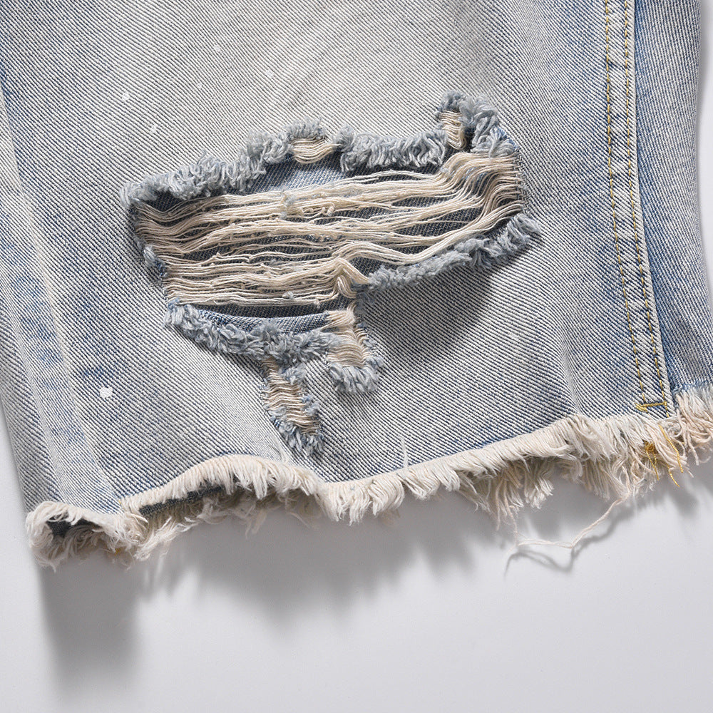 Men Shorts Ripped Burr Denim Shorts Summer Distressed
