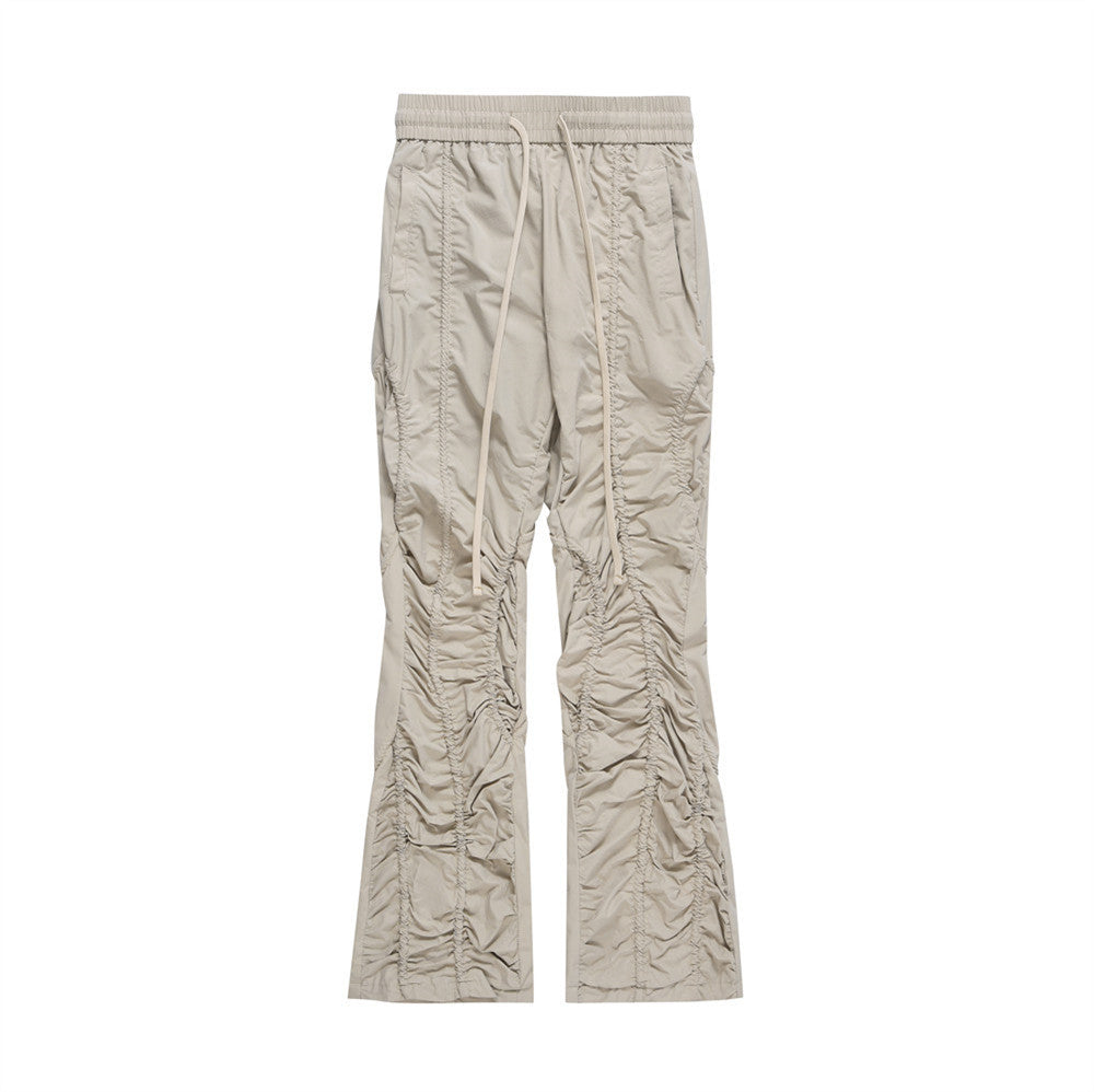 Men Sweatpants Pleated Slightly Flared Casual Pants Loose-Fitting Wide-Leg Trousers