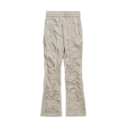 Men Sweatpants Pleated Slightly Flared Casual Pants Loose-Fitting Wide-Leg Trousers