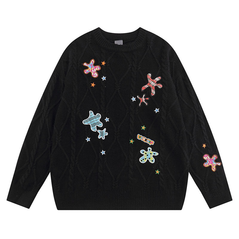 Women Sweater Cartoon round Neck Sweater College Style Loose Knitted Top