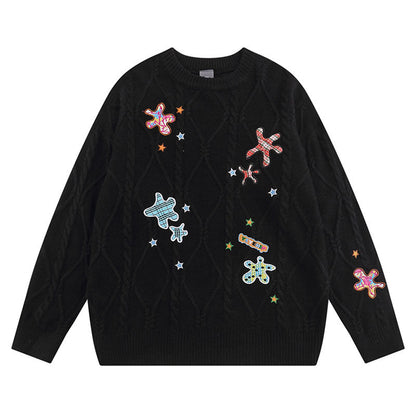 Women Sweater Cartoon round Neck Sweater College Style Loose Knitted Top