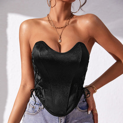 Women Party Tops Sexy Backless Fishbone Cinched Waist Waistcoat