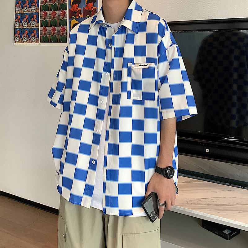 Men Shirts Chessboard Plaid Loose and Handsome Coat
