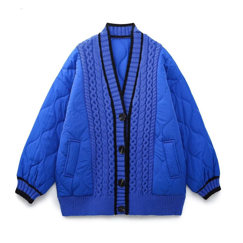 Women Cotton Coat Stitching Sweater Coat Loose and Lazy Style