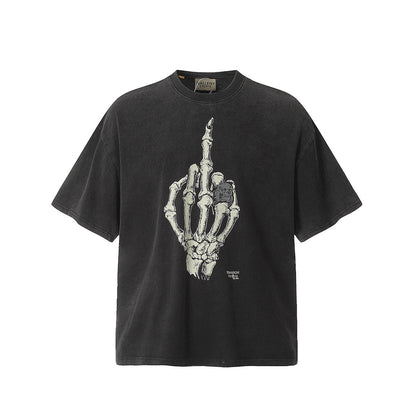 Unisex T-Shirts GALLERY DEPT Skull Middle Finger Print Loose T-Shirt