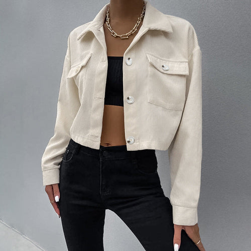 Women Trench Coat Corduroy Jacket Autumn Winter Retro