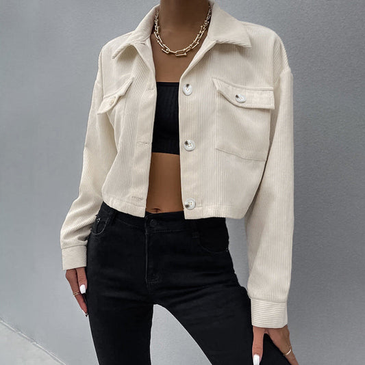 Women Trench Coat Corduroy Jacket Autumn Winter Retro