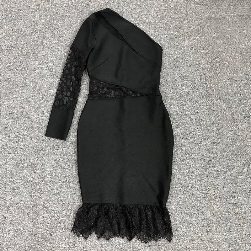 Women Evening Dress Fall/Winter Sexy Lace Cutout Slim Fit Bandage One-Piece Dress