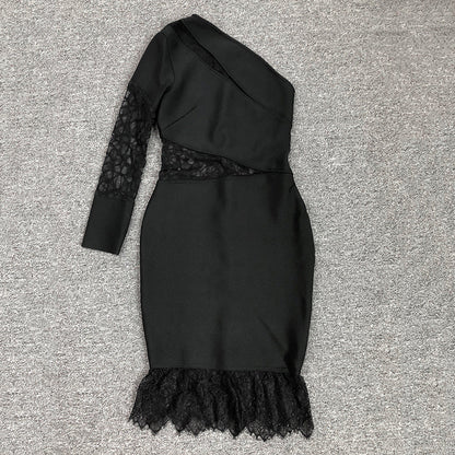 Women Evening Dress Fall/Winter Sexy Lace Cutout Slim Fit Bandage One-Piece Dress
