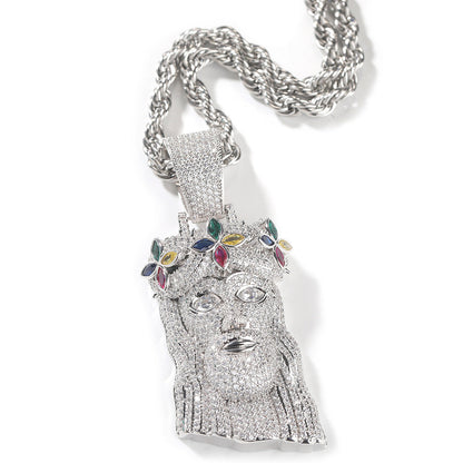 Jewelry Clover Crown Portrait Pendant Hip Hop Copper with Zircon Egypt Pieces Jesus Pieces Royalty Spectrum