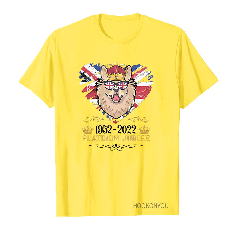 Red by Queen's Platinum Jubilee 2022 Elizabeth 70 Years T-shirt Puppy Printed round Neck