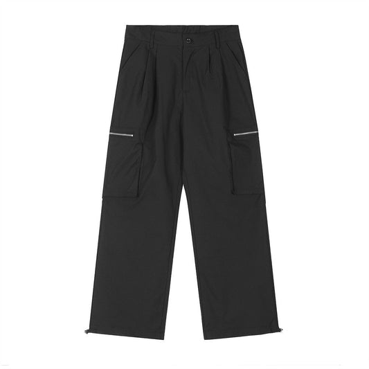 Men Sweatpants Sports Zipper Workwear with Pocket Casual Pants Men Straight-Leg Wide-Leg Pants