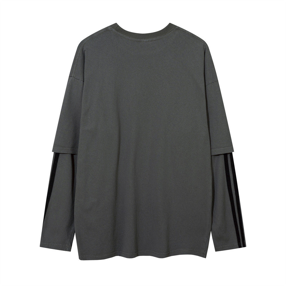 Men Long Sleeve T-Shirt Stitching Fake Two-Piece Loose Top