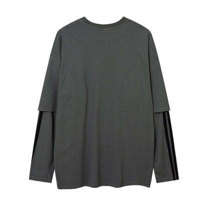 Men Long Sleeve T-Shirt Stitching Fake Two-Piece Loose Top