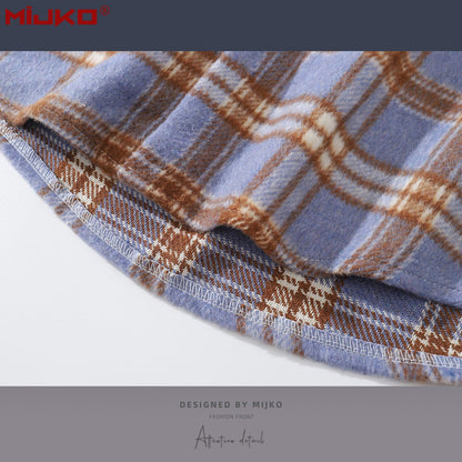 MIJKO Mens Jacket Plaid Long Sleeve Wool Shirt