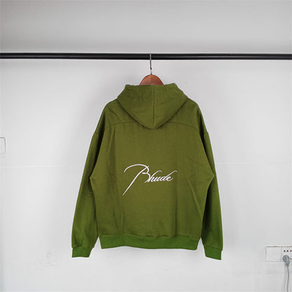 Rhude Hoodie Micro Label Letter Embroidered Fleece Hooded Sweater