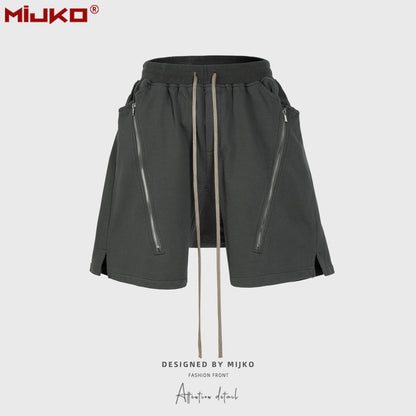 MIJKO Men Shorts Casual Pants Double Zipper Split Shorts
