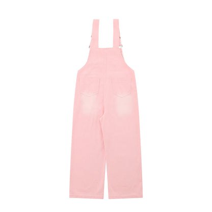 Overalls Men Jumpsuit Denim Cargo Pants Suspender Pants Loose Straight Wide Leg Casual Suspender Jumpsuit
