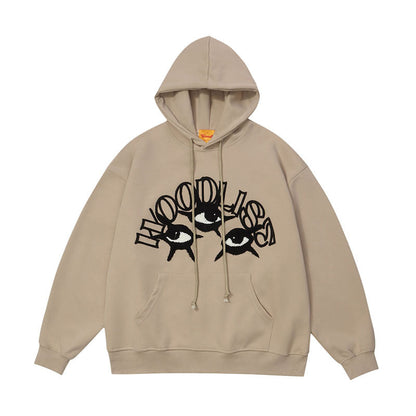 Men Hoodie Flocking Embroidered Couple Hooded Sweater Men's and Women's Dopamine Hip Hop Hooded Top