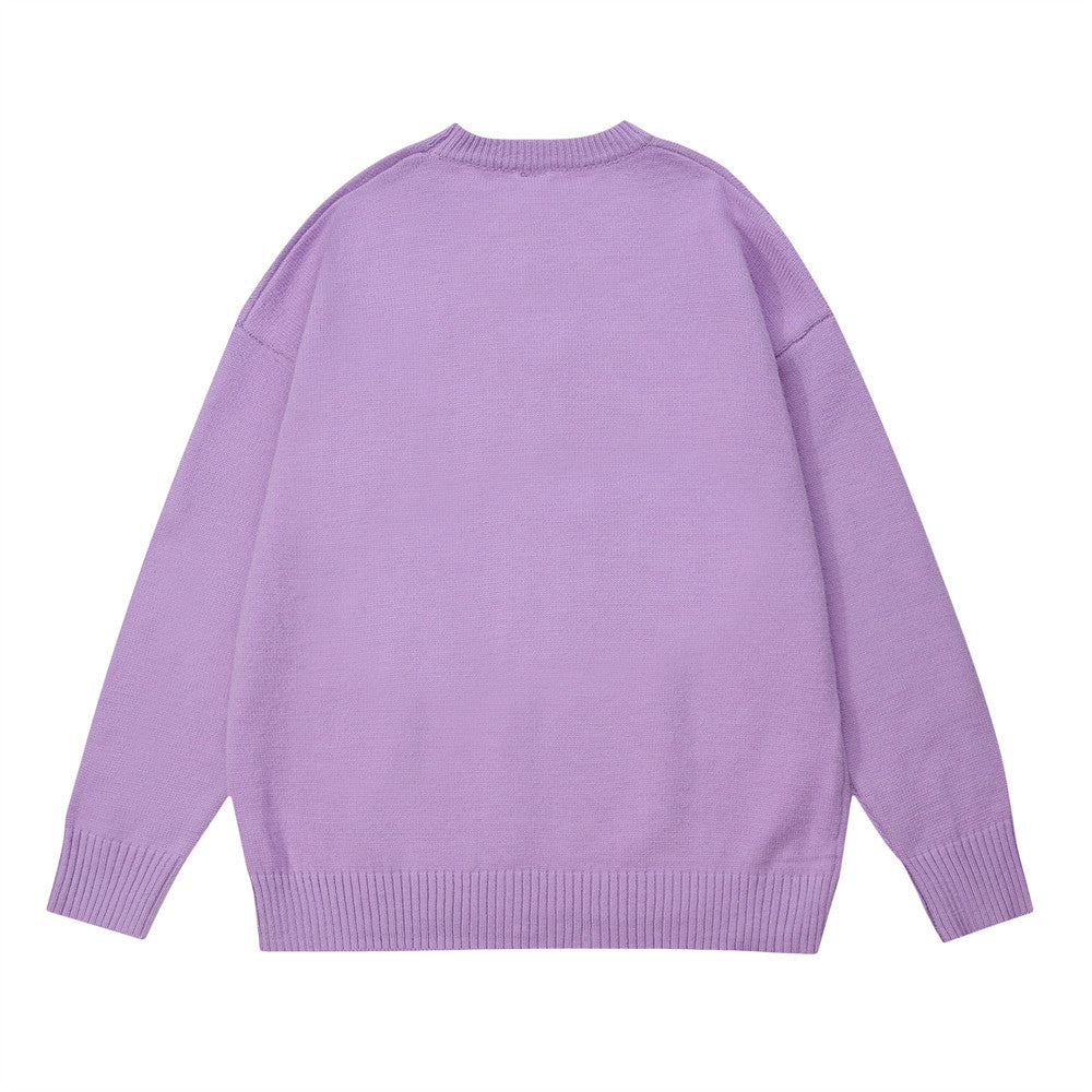 Men Sweater Hip Hop Five-Pointed Star Jacquard round Neck Knitted Shirt