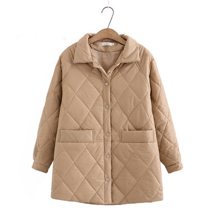Women Cotton Coat plus Size Diamond Plaid Loose Slimming and Warm