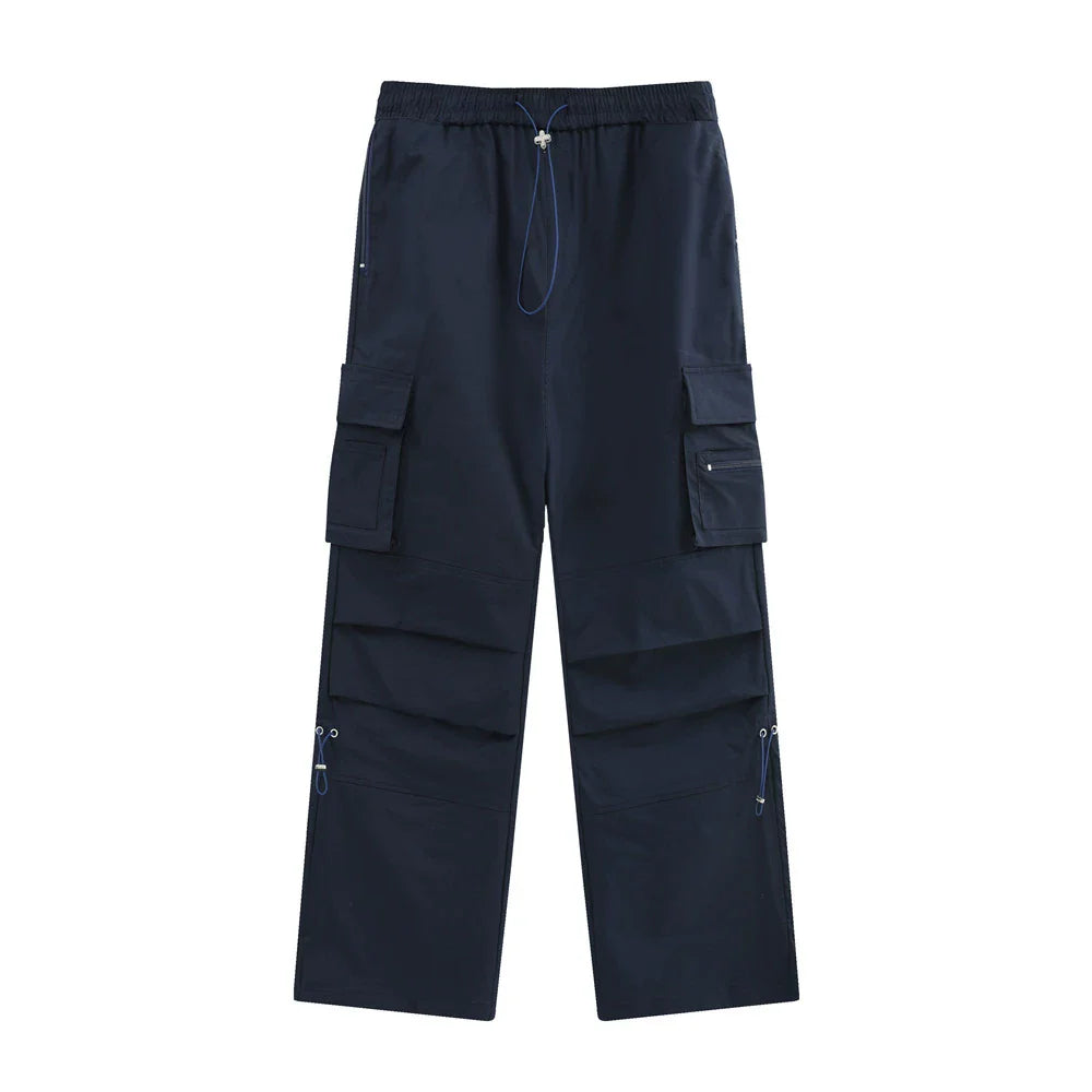 Men Sweatpants Multi-Pocket Straight Casual Pants Men's Summer Casual Elastic Waist Wide Leg Pants