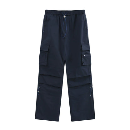 Men Sweatpants Multi-Pocket Straight Casual Pants Men's Summer Casual Elastic Waist Wide Leg Pants