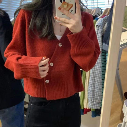 Women Knitwear Spring and Autumn V-neck Loose Knitted Cardigan Jacket