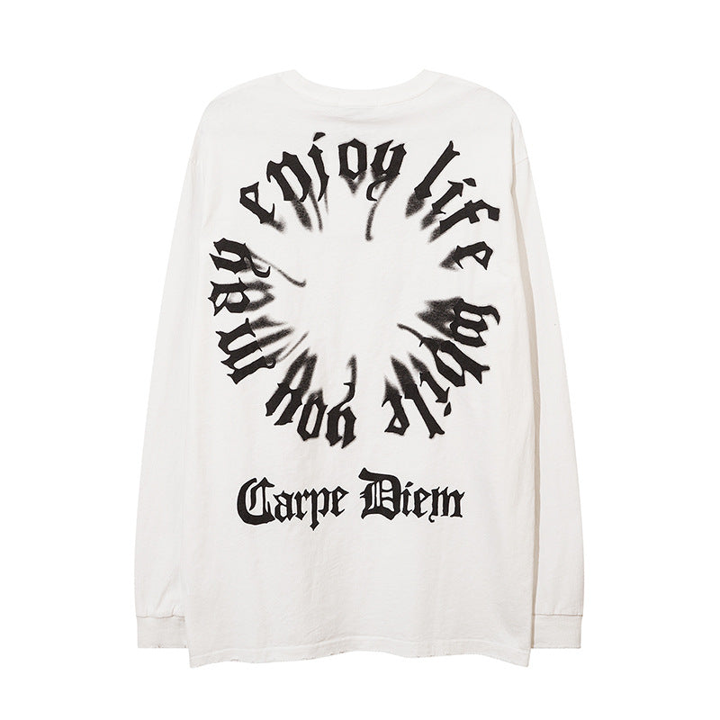 Men Long Sleeve T-Shirt Letter Print Loose Worn out