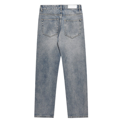 Men Jeans Simple Pleated White Loose