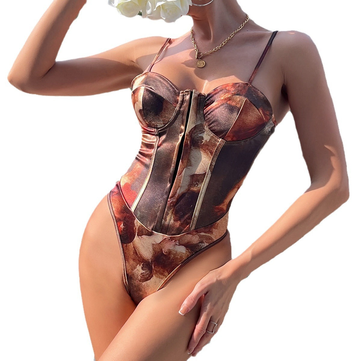 Women's Party Tops Sling Sexy Backless Breasted Steel Ring Jumpsuit