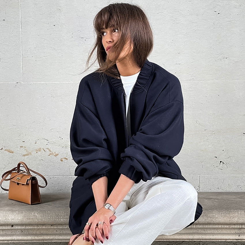 Women Trench Coat Jacket Baseball Uniform Windbreaker Jacket Loose Casual