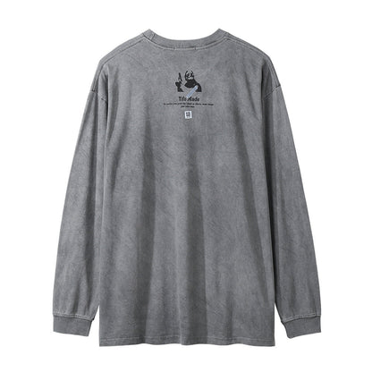 Men Long Sleeve T-Shirt Rock Rap Character Print Washed and Worn