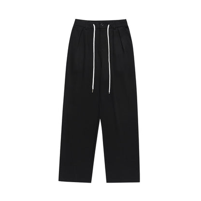 Men Sweatpants Solid Color Suit Pants Men's Summer Simplicity Loose Pleated Drawstring Straight Casual Trousers