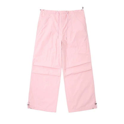Men Sweatpants Retro Overalls Men's Solid Color Wide Leg Mop Pants Loose Casual Drawstring Ankle-Tied Trousers