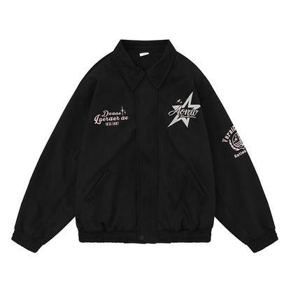 Men Jacket Coat Embroidered Lapel Baseball Uniform Jacket Men's Ins Autumn and Winter Loose Pilot Jacket