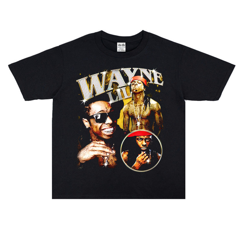 Rock Star T Shirt Singer Lil Wayne Printed T-shirt Short Sleeve round Neck Loose Cotton Fashion Brand
