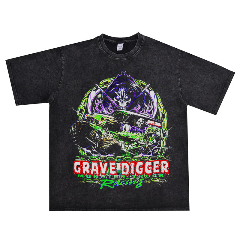 Rock Star T Shirt Gravedigger Band Printed T-shirt Washed Old