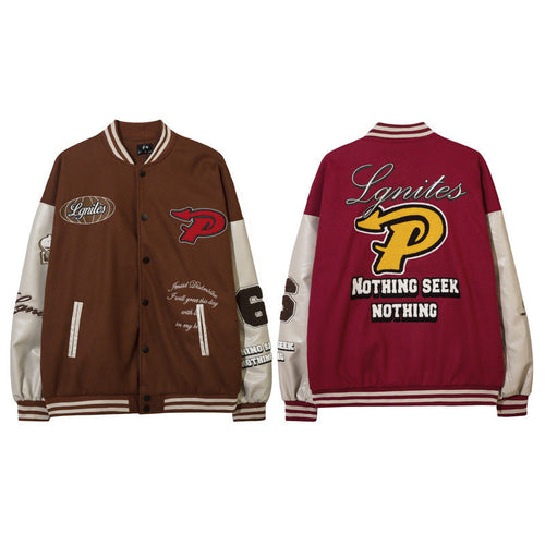 Women Jackets Vintage Flocking Embroidered Baseball Uniform PU Leather Jacket
