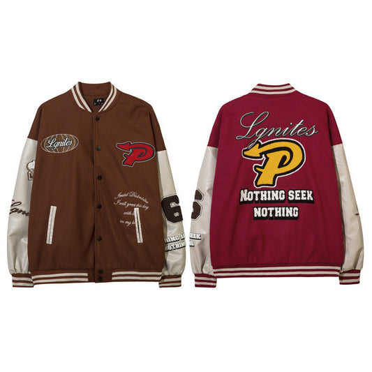 Women Jackets Vintage Flocking Embroidered Baseball Uniform PU Leather Jacket