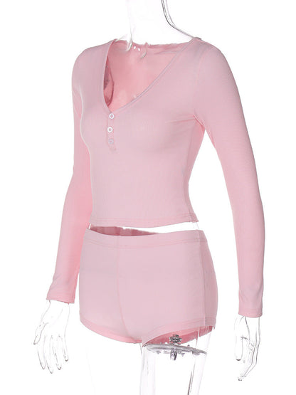 Women Co-Ord Set Casual Yoga Two-Piece V-neck Shorts Suit