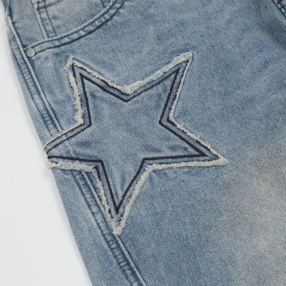 Men Jeans Five-Pointed Star Paste Cloth Embroidery Loose