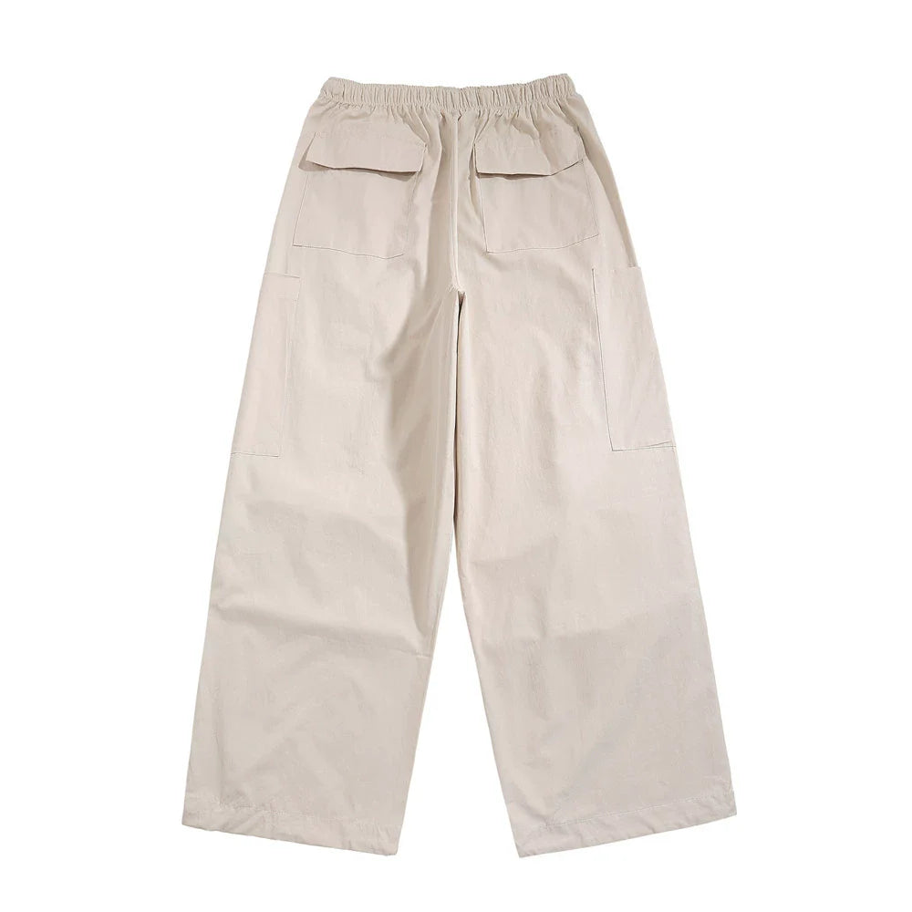 Men Sweatpants Velcro Pocket Wide-Leg Overalls Loose Casual Pants Trousers