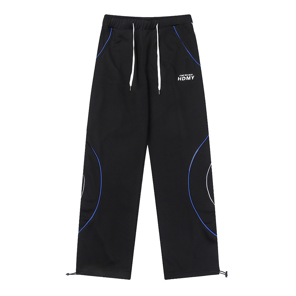 Men Sweatpants Irregular Stripes Sports Pants Drawstring Ankle-Tied Trousers Loose Straight Casual Sweatpants