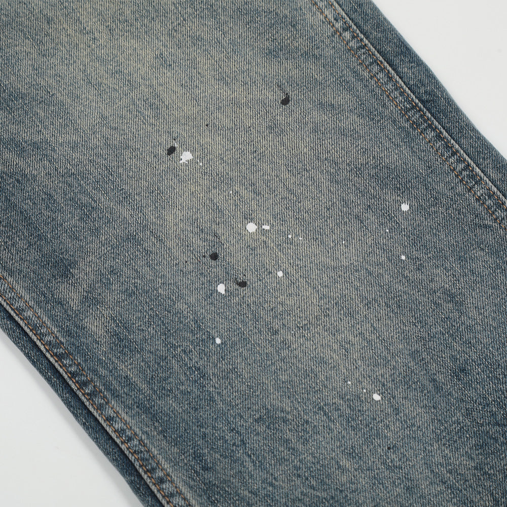 Men Jeans Spray Paint Straight Loose Distressed