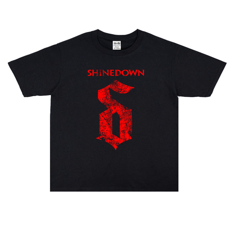 Rock Star T Shirt Falling Band Printed T-shirt Washed Distressed Short Sleeve Loose Cotton Men and Women
