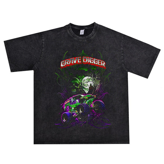 Rock Star T Shirt Gravedigger Band Printed T-shirt Washed Old