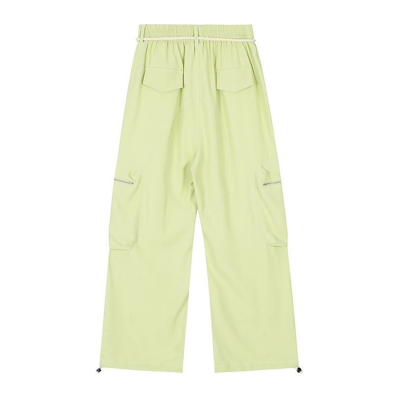 Cargo Pants Silk Drape Multi-Pocket Slacks